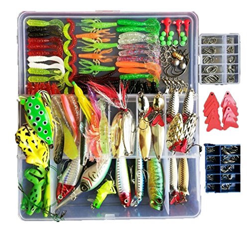 Topconcpt 275-teiliges Süßwasser-Angelköder-Set, Angelzubehör-Box mit Zubehör, Froschköder, Angellöffel, Salzwasser, Bleistift, Köder, Grashüpfer für Barsch, Forelle, Barsch, Lachs Topconcpt 275-teiliges Süßwasser-Angelköder-Set, Angelzubehör-Box mit Zubehör, Froschköder, Angellöffel, Salzwasser, Bleistift, Köder, Grashüpfer für Barsch, Forelle, Barsch, Lachs von Topconcpt