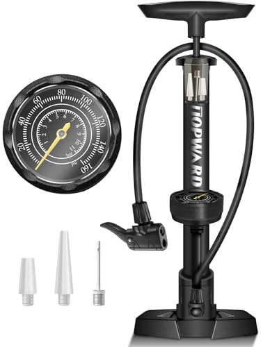 Topward Fahrradpumpe für alle Ventile, Luftpumpe für französisches Ventil, Auto-Ventil, DV, Ballpumpe fußball Basketball mit Nadel - 11 Bar / 160 PSI Maximal Druck Topward Fahrradpumpe für alle Ventile, Luftpumpe für französisches Ventil, Auto-Ventil, DV, Ballpumpe fußball Basketball mit Nadel - 11 Bar / 160 PSI Maximal Druck von Topward