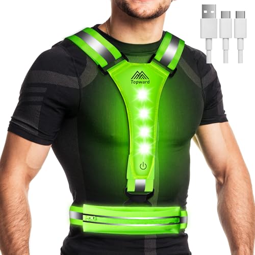 Topward LED Laufweste Warnweste Fahrrad, High-Vis reflektierende Sicherheitsweste, 360°reflektierendes Band, wiederaufladbar per USB-C, wasserdicht, einstellbar Topward LED Laufweste Warnweste Fahrrad, High-Vis reflektierende Sicherheitsweste, 360°reflektierendes Band, wiederaufladbar per USB-C, wasserdicht, einstellbar von Topward