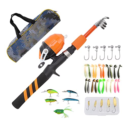 Topyond 1.5 M Kinderangel, Tragbar, Einziehbar Angel Sets Komplett Für Anfänger Geeignet,Orange Geschenk Für Kleinkinder, Machen Sie Ihrem Kleinen Angler Die Freude Am Angeln Näher von Topyond