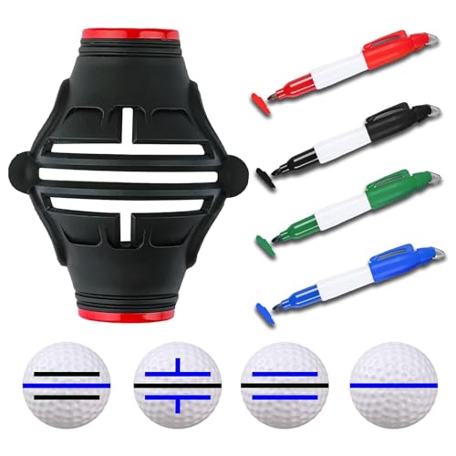 Torribala Golfball-Marker-Schablone mit 4 Farbigen Markierungsstiften, 360°/180°-Triple-Line-Golfballmarker, Zubehör, Golfball-Liner-Zeichnung von Torribala