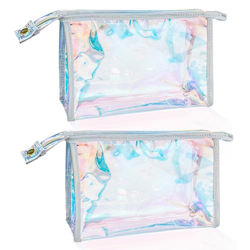 2 Stück Modisch Rosa Make-up-Paket，PVC SchleifenDurchsichtig Reise Make-up Organizer Tasche Multifunktionale Kulturbeutel mit ReißVerschluss für Frauen(Blue) (D1193-2 Gesamttransparent.) von TotePrint