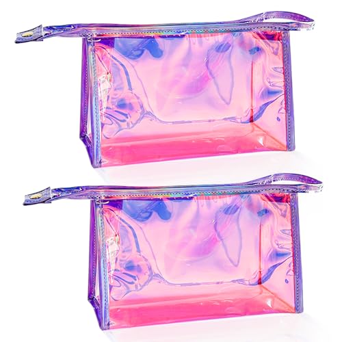 2 Stück Modisch Rosa Make-up-Paket，PVC SchleifenDurchsichtig Reise Make-up Organizer Tasche Multifunktionale Kulturbeutel mit ReißVerschluss für Frauen (D1193-1 rosa.) von TotePrint