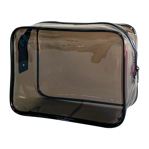 TotePrint Transparente PVC-Make-up-Tasche für Damen, einfarbig, PVC-Kosmetiktasche, wasserdichte Aufbewahrung, Kulturbeutel, Tragetasche mit Reißverschluss für Frauen, Schwarz, Modern von TotePrint