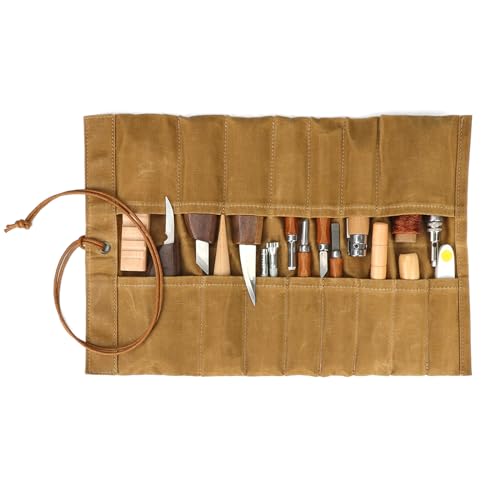 TOURBON Gewachste Leinwand Roll up Pouch 15 Taschen Handwerkzeuge Organizer Tragbare Schraubendreher Schraubenschlüssel Aufbewahrungstasche von Tourbn