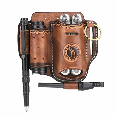 TOURBON Lederscheide für Gürtel Multitool Tasche EDC Pocket Organizer mit Schlüsselanhänger Taschenlampe Holster Stifthalter von Tourbn