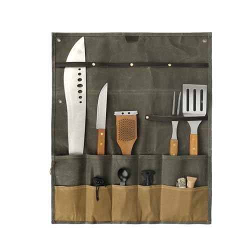 TOURBON Wachste Leinwand Kochmesser Fall Tragbare Kochmesser Roll Bag 10 Taschen Messer Lagerung Werkzeug Organizer Tasche, grün, 59*48cm, Klassisch von Tourbn
