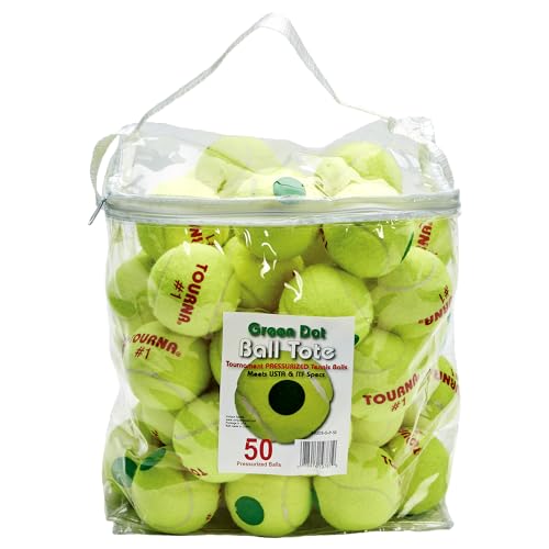 Tourna Druck-Tennisbälle mit grünen Punkten, 50 Bälle, Tragetasche mit grünen Punkten von Tourna