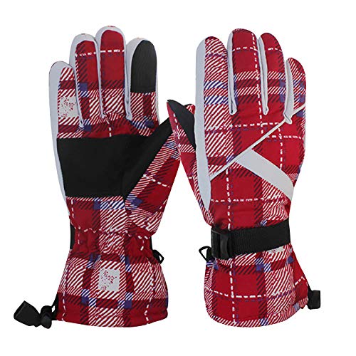 TIREOW Männer Frauen Karierte Handschuhe Schneehandschuhe Skihandschuhe Frühling Winter Warme wasserdichte Winddichte Sport Schnee Angeln Handschuhe (Red, M) von Toysmith