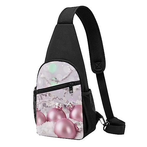 Taktische Brusttasche mit Weihnachtsbällen in Rosa, zum Laufen, Radfahren, Schwarz, Einheitsgröße, mehrfarbig, Einheitsgröße, Sling Rucksäcke von TradesForU