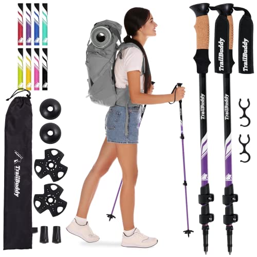 TrailBuddy Walking-Stöcke - Teleskop-Wanderstöcke für Damen & Herren - 62-137 cm - Ultraleichte Trekkingstöcke aus 7075 Aluminium - 1 Paar (Pflaume) von TrailBuddy