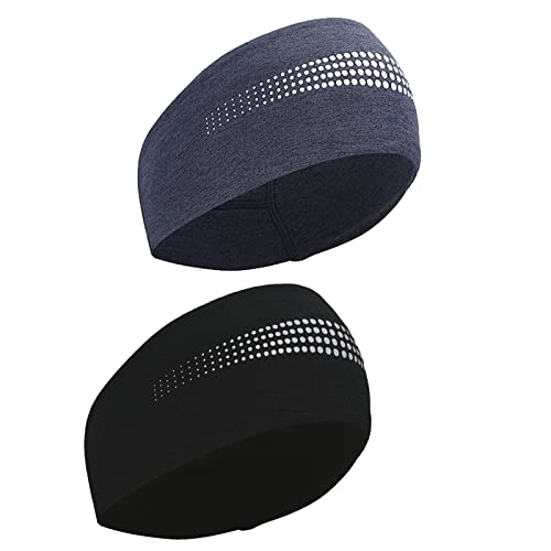 TrailHeads Stirnband für Damen/Ohrenwärmer mit Pferdeschwanzöffnung und Reflektierenden Nähten - Adrenaline Series (schwarz/Marineblau reflektierend) von TrailHeads