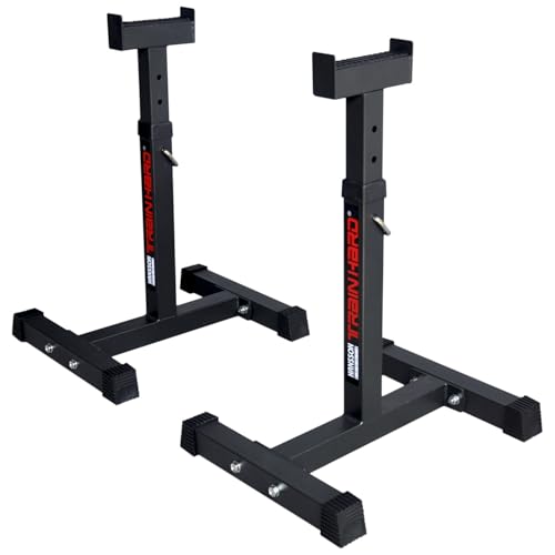 Train Hard® Barbell Rack.4-fach höhenverstellbar, 52 x 46 x 56-71 cm, rutschfeste Beine, maximale Belastung 130 kg, aus Stahl, schwarz mit Barbell Stand, Squat Rack (1F09648TH) von Train Hard