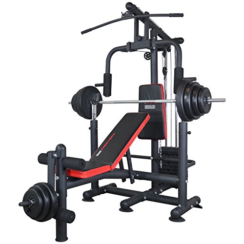 Train Hard Universal Kraftstation Hantelbank Multifunktion mit Hantelablage Latzug Butterfly Beinstrecker Beinbeuger 60kg Gewichten klappbar von Train Hard