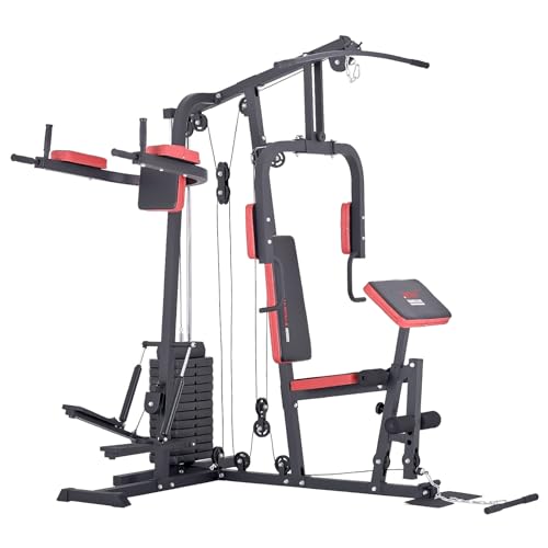 TrainHard® Kraftstation Multistation Fitnessstation Home Gym 65 kg Gewichten inkl. Dipstation Beinhebe, erweiterbar mit Sit Up Bank, Stepper, Push Up Bar, Boxsack mit Halterung, Speedball Plattform. (Kraftstation inkl. Dipstation, Beinhebe + Stepper) von Train Hard