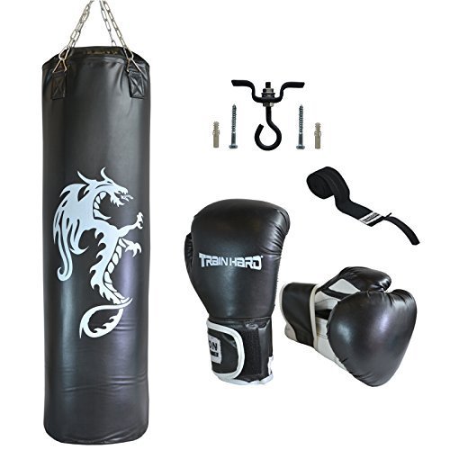 Boxset aus Boxsack Sandsack 110 cm gefüllt Gewicht 32 kg inkl. Stahlkette und Drehwirbel / optional: Boxhandschuhe 12 o. 14 OZ, Deckenhalter, Wandhalter, Klimmzugstange zur Wahl (mit 12 OZ Boxhandschuhe, Bandage & Deckenhalter) Boxset aus Boxsack Sandsack 110 cm gefüllt Gewicht 32 kg inkl. Stahlkette und Drehwirbel / optional: Boxhandschuhe 12 o. 14 OZ, Deckenhalter, Wandhalter, Klimmzugstange zur Wahl (mit 12 OZ Boxhandschuhe, Bandage & Deckenhalter) von TrainHard