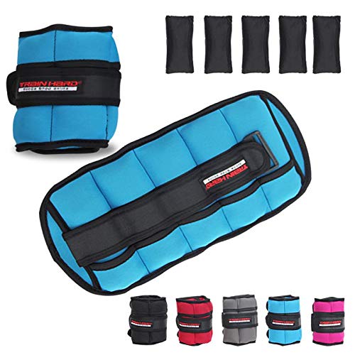 TrainHard 1 kg - 2.5 kg Verstellbare Gewichtsmanschetten mit 5 trennbare Gewichtstaschen für Hand- und Fußgelenke 2er Set - in 4 Varianten Gewichts and 5 Farben Laufgewichte (1.5 KG - Blau) von TrainHard