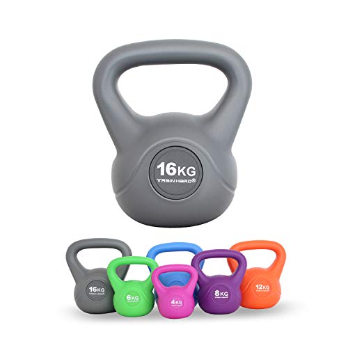 Train Hard Kettlebell-16 KG- Grau（Die Kettlebell ist in 6 Größen und Farben erhältlich，4kg/6kg/8kg/10kg/12kg/16kg Studio-Qualität für Krafttraining Gymnastik und Heimtraining ） von Train Hard