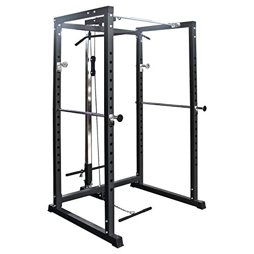 Train Hard Power Rack Cage mit Latzug, Kabelzug und Klimmzugstange, Massive Kraftstation geprüfte und zertifizierte Premium Qualität nach EN957 von Train Hard