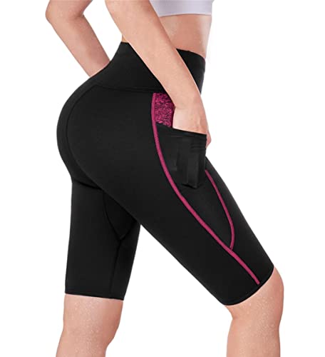 TrainingGirl Schwitz-Shorts mit hoher Taille, für Gewichtsverlust, Workout-Hose mit Tasche, für Damen, Laufen, Fitnessstudio, Yoga, Übung (schwarz, M) von TrainingGirl