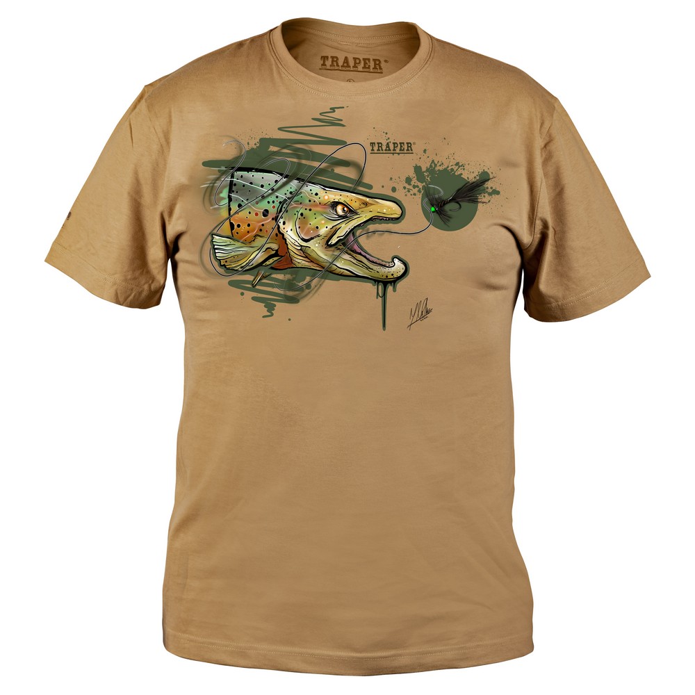 Traper Fly Art Trout Short Sleeve T-shirt Beige,Braun L Mann Traper Fly Art Trout Short Sleeve T-shirt Beige,Braun L Mann von Traper Fly
