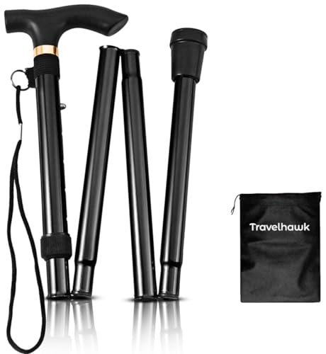 TravelHawk Gehstock Klappbar Schwarz - Wanderstock Faltbar und Höhenverstellbar Gehstock Herren Damen und Senioren Spazierstock mit Klinge und Aufbewahrungstasche TravelHawk Gehstock Klappbar Schwarz - Wanderstock Faltbar und Höhenverstellbar Gehstock Herren Damen und Senioren Spazierstock mit Klinge und Aufbewahrungstasche von TravelHawk
