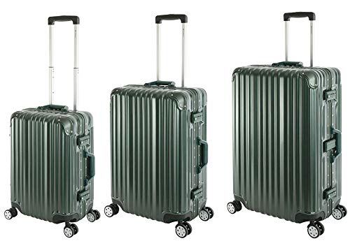 Travelhouse London Koffer Grün S-55cm, M-65cm, L-77cm · 3er-Set · Alu Rahmen · Polykarbonat Hartschale · Reisegepäck Reisetrolley Trolley Reisekoffer · Vol. S-44L · M-67L ·L-108L von Travelhouse