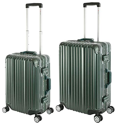 Travelhouse London Koffer Grün S-55cm, M-65cm · 2er-Set · Alu-Rahmen · Polykarbonat Hartschale · Handgepäckkoffer +Reisegepäck Reisetrolley Trolley Reisekoffer · Vol. S-44L · M-67L von Travelhouse