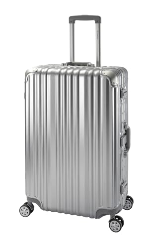 Travelhouse London Koffer Silber L-75cm · Alu-Rahmen · Polykarbonat Hartschale · Trolley Reisekoffer Reisegepäck · 2X TSA Zahlenschloss · 4X Doppelräder · 360° Rollen · Vol. 108L von Travelhouse