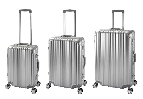 Travelhouse London Koffer Silber S-55cm, M-65cm, L-77cm · 3er-Set · Alu Rahmen · Polykarbonat Hartschale · Reisegepäck Reisetrolley Trolley Reisekoffer · Vol. S-44L · M-67L ·L-108L von Travelhouse