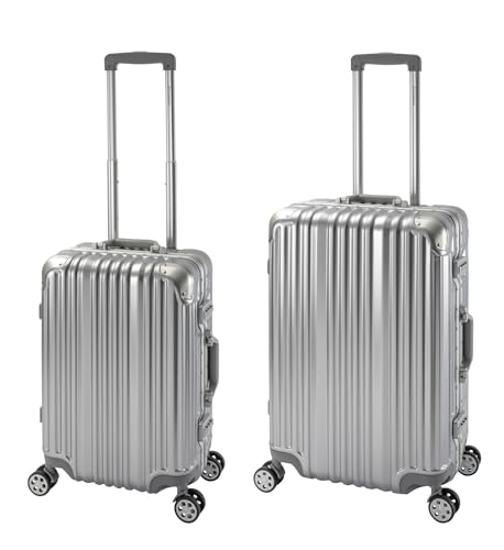 Travelhouse London Koffer Silber S-55cm, M-65cm · 2er-Set · Alu-Rahmen · Polykarbonat Hartschale · Handgepäckkoffer +Reisegepäck Reisetrolley Trolley Reisekoffer · Vol. S-44L · M-67L von Travelhouse