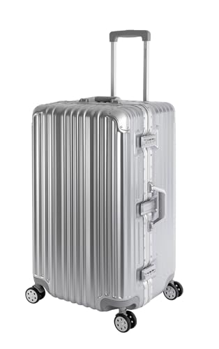 Travelhouse London Koffer Sport Silber - XL Alu Rahmen Polykarbonat Hartschale · Trolley Reisekoffer Reisegepäck · 2X TSA Zahlenschloss · 4 Doppelräder · 360°Rollen · Vol. 110L von Travelhouse