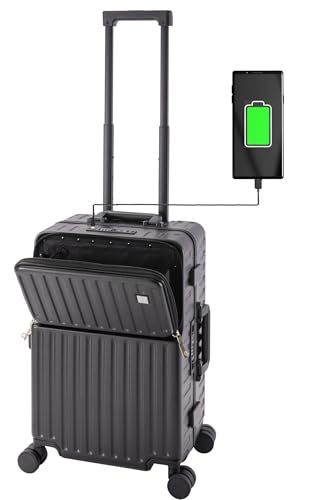 Travelhouse Roma Handgepäck Koffer mit USB Anschluss, Getränkehalter, Alu-Rahmen, PC Hartschale, Trolley, Bordkoffer Rollkoffer Cabin Case 55x35x23 cm, Schwarz Travelhouse Roma Handgepäck Koffer mit USB Anschluss, Getränkehalter, Alu-Rahmen, PC Hartschale, Trolley, Bordkoffer Rollkoffer Cabin Case 55x35x23 cm, Schwarz von Travelhouse