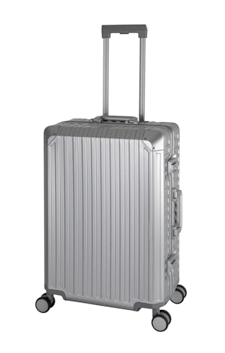 Travelhouse Tokyo Alu Reisekoffer Silber M-66cm Hartschalenkoffer Reisetrolley Suitecase Trolley 2X TSA Zahlenschloss 4 Doppelräder 360° Rollen Vol. 66L von Travelhouse