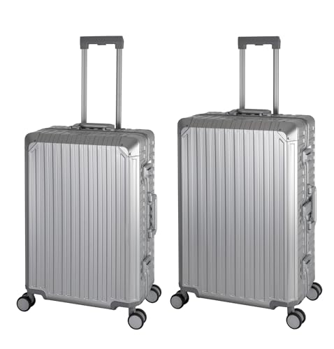 Travelhouse Tokyo Alu Reisekoffer Silber M-66cm & L-72cm Hartschalenkoffer Reise Trolley Koffer Set von Travelhouse