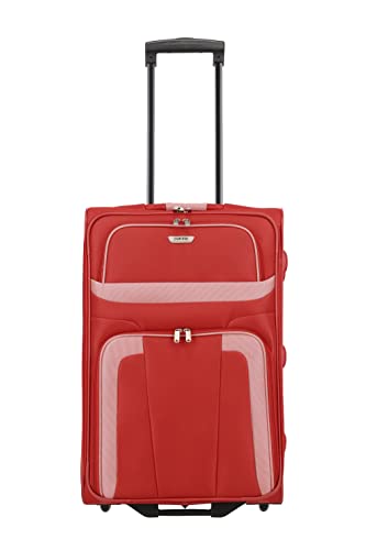 Travelite paklite 2-Rad Koffer Größe M, Gepäck Serie ORLANDO: Klassischer Weichgepäck Trolley im zeitlosen Design, 63 cm, 58 Liter, Ausziehgriff, Rot von Travelite