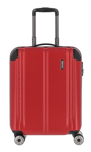 travelite 4-Rad Handgepäck Koffer erfüllt IATA Bordgepäckmaß, Gepäck Serie City: Robuster Hartschalen Trolley mit kratzfester Oberfläche, 55 cm, 40 Liter, Rot von Travelite