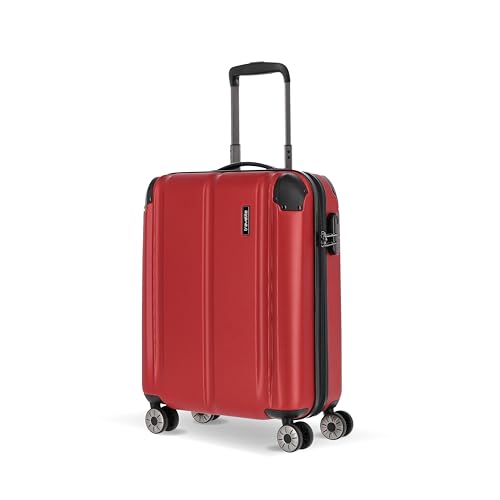 travelite 4-Rad Handgepäck Koffer erfüllt IATA Bordgepäckmaß, Gepäck Serie City: Robuster Hartschalen Trolley mit kratzfester Oberfläche, 55 cm, 40 Liter, Rot von Travelite