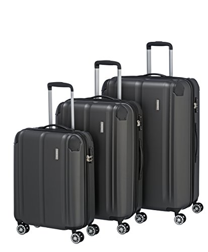 Travelite 4-Rad Koffer Set Größen L/M/S mit TSA Schloss + Dehnfalte (außer Größe S), Gepäck Serie CITY: Robuster Hartschalen Trolley mit kratzfester Oberfläche, 073040-04, Anthrazit (Grau) von Travelite