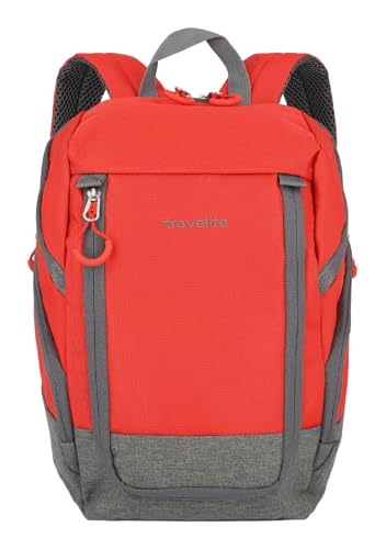 Travelite Handgepäck Rucksack für Reise, Freizeit und Sport, Gepäck Serie BASICS Daypack: Kompakter travelite Rucksack, 096290-10, 35 cm, 14 Liter, Rot/Grau von Travelite