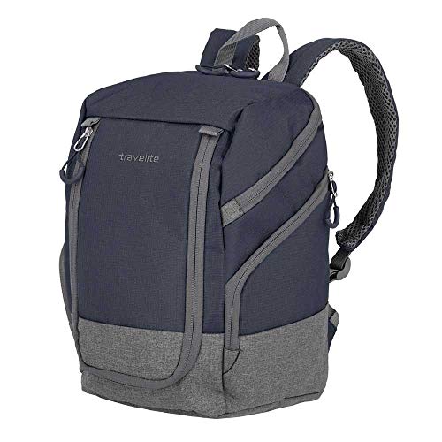 travelite Handgepäck Rucksack für Reise, Freizeit und Sport, Gepäck Serie BASICS Daypack: Kompakter travelite Rucksack, 096290-20, 35 cm, 14 Liter, marine/grau von Travelite