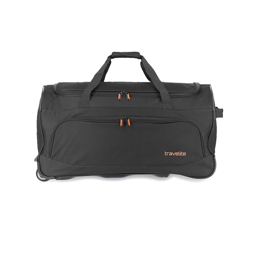 travelite 2-Rad Trolley Reisetasche Größe L, Gepäck Serie BASICS FRESH: Weichgepäck Reisetasche mit Rollen im sportlichen Design, 71 cm, 89 Liter, Schwarz von Travelite