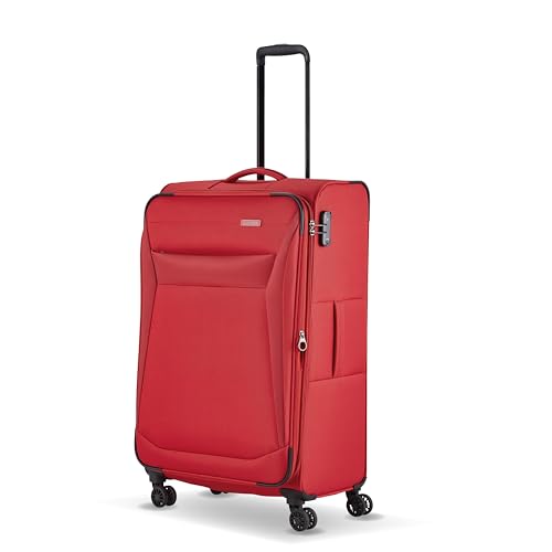 travelite 4-Rad Koffer Größe L Weichschale, Gepäck Serie CHIOS mit Dehnfalte + Kantenschutz, Trolley in zeitloser Optik, 78 cm, 90 - 97 Liter, Rot von Travelite