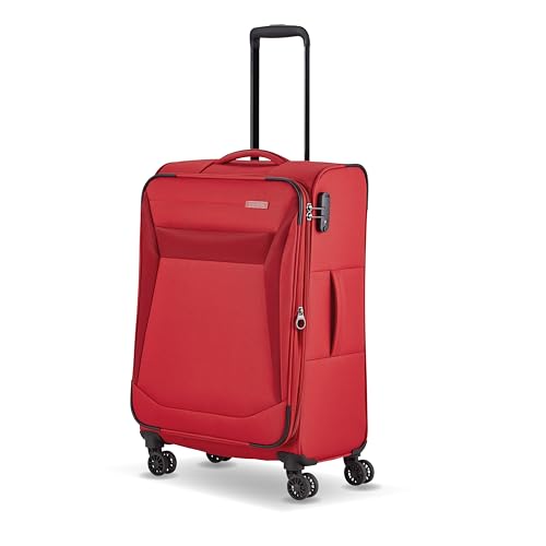 travelite 4-Rad Koffer Größe M Weichschale, Gepäck Serie CHIOS mit Dehnfalte + Kantenschutz, Trolley in zeitloser Optik, 67 cm, 60 - 66 Liter, Rot von Travelite