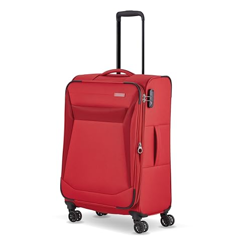 travelite 4-Rad Koffer Handgepäck Weichschale, IATA Bordgepäck Maß; Serie CHIOS, Trolley mit Kantenschutz + Aufsteckfunktion, 55 cm, 34 Liter, Rot von Travelite