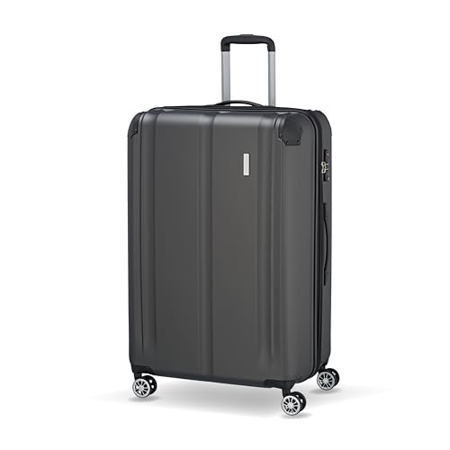 Travelite 4-Rad Koffer mit TSA Schloss + Dehnfalte, Gepäck Serie CITY: Robuster Hartschalen Trolley mit kratzfester Oberfläche, 073049-04, 77 cm, 113 Liter (erweiterbar auf 124 L), anthrazit (grau) von Travelite