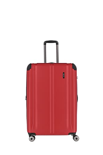 Travelite 4-Rad Koffer L mit TSA Schloss + Dehnfalte, Gepäck Serie City: Robuster Hartschalen Trolley mit kratzfester Oberfläche, 77 cm, 113 Liter (erweiterbar auf 124 L), Rot von Travelite