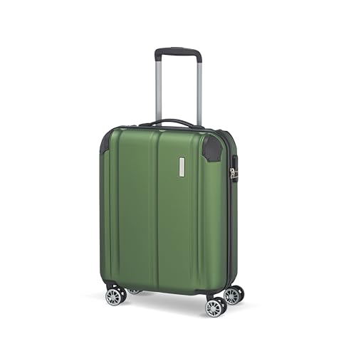 Travelite 4-Rad Handgepäck Koffer erfüllt IATA Bordgepäckmaß, Gepäck Serie CITY: Robuster Hartschalen Trolley mit kratzfester Oberfläche, 073047-80, 55 cm, 40 Liter, grün von Travelite