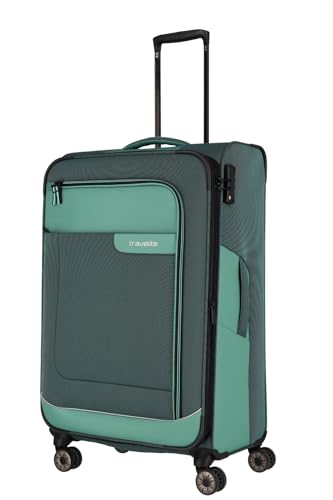 travelite Reisekoffer groß, nachhaltig, 4 Rollen, VIIA, Weichgepäck Trolley aus recyceltem Material, TSA Schloss, 77 cm, 91 - 103 Liter von Travelite