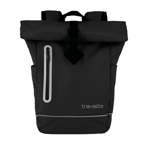 Travelite Rolltop Rucksack aus wasserabweisendem Material, Fahrradrucksack, Schulrucksack mit Rolltop Verschluss & Reflektoren, 48 cm, 19 Liter, 400 Gramm von Travelite